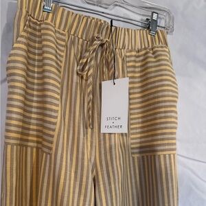 Stitch + Feather High-Rise Wide Leg Stripe Drawstring Pant, medium. NWT.